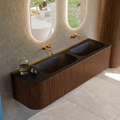 Badmeubel Mondiaz Kurve | 165 cm | Meubelkleur Walnut | Wastafelkleur Urban | Dubbele spoelbak | Zonder kraangaten