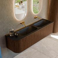 Badmeubel Mondiaz Kurve | 165 cm | Meubelkleur Walnut | Wastafelkleur Urban | Dubbele spoelbak | Zonder kraangaten