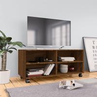 Tv-meubel met wieltjes 90x35x35 cm bewerkt hout bruin eikenkleur