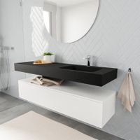Mondiaz Alan badmeubel 150 cm talc 1 lade vrijhangend wastafel rechts 1 kraangat zwart