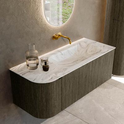 Badmeubel Mondiaz Kurve-Dlux | 115 cm cm | Meubelkleur Shadow | Wastafelkleur Glace | Solid surface | Wasbak rechter zijde spoelbak | Zonder kraangat(en)