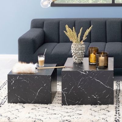 Bendt Salontafel 'Flavian' Set van 2 stuks, Marmerlook, kleur Zwart