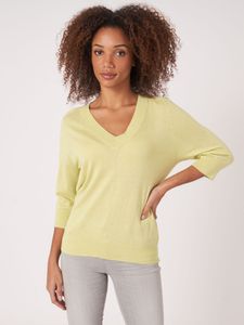 Super fijngebreide trui met korte mouw van cashmere-zijdemix