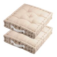 Stof Textile Vloerkussen DUO - 2x - lichtbeige - katoen - 45 x 45 x 10 cm - vierkant - Extra dik