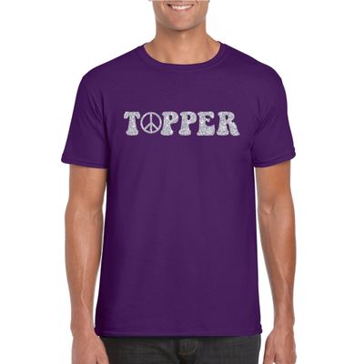 Paars Flower Power t-shirt Topper met zilveren letters heren
