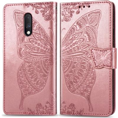 Butterfly Love bloemen reliëf horizontale Flip lederen case voor een plus 7 met houder & kaartsleuven & portemonnee & Lanyard (Rose goud)