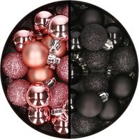 34x stuks kunststof kerstballen roze en zwart 3 cm