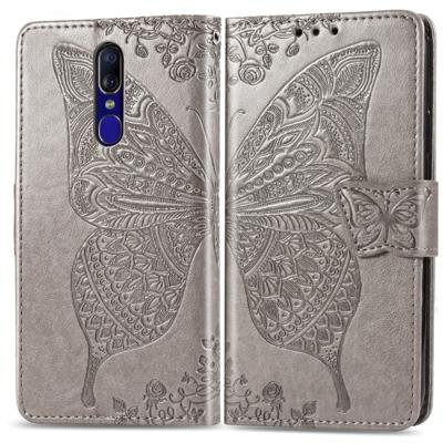 Butterfly Love bloemen reliëf horizontale Flip lederen draagtas voor OPPO F11 met houder & kaartsleuven & portemonnee & Lanyard (grijs)