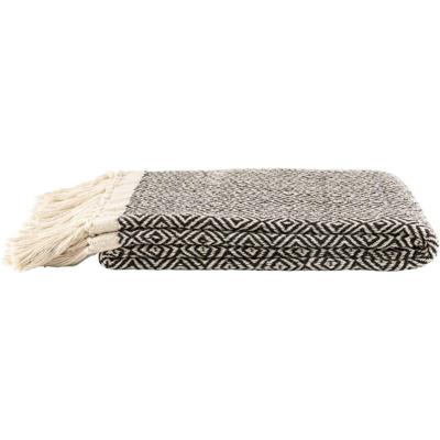 Leen Bakker - Plaid Karst - Zwart - 130x170 Cm - Polyester/Katoen - Zwart#Beige#Crème