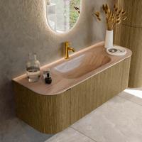 Badmeubel Mondiaz Kurve-Dlux | 130 cm | Meubelkleur Dusk | Wastafelkleur Saba | Solid surface | Wasbak midden spoelbak | 1 kraangat