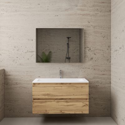 ACTIE BWS Badmeubel | Paris | Dakota Oak 100 cm | Hoogglans Wit Wastafel | 1 of 2 Kraangaten