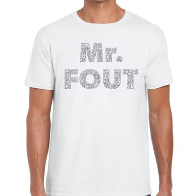 Mr. Fout zilveren glitter tekst t-shirt wit heren