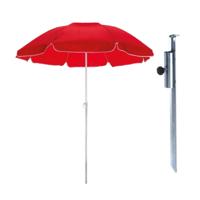 Parasol met metalen grondharing - rood - polyester - Dia 145 cm - verstelbaar