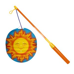 Bol lampion zon - licht blauw - 22 cm - papier - met lampionstokje - 40 cm