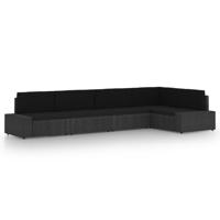5-delige Loungeset met kussens poly rattan zwart