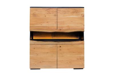 Highboard GRAND ACACIA 120 cm, acaciahout met natuurlijke rand en LED-verlichting - 44096