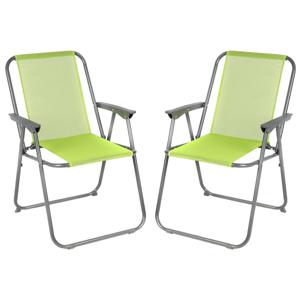 Sunnydays camping/strand stoel - 2x - aluminium - inklapbaar - groen - L53 x B55 x H75 cm