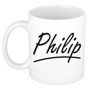 Naam cadeau mok / beker Philip met sierlijke letters 300 ml