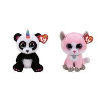 Ty - Knuffel - Beanie Boo's - Paris Panda & Fiona Pink Cat - thumbnail
