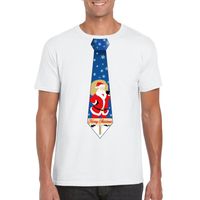 Foute Kerst t-shirt stropdas met kerstman print wit voor heren - thumbnail