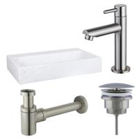 Fortifura Fuente fonteinset - 38x24cm - 1 kraangat - marmer - fonteinkraan RVS geborsteld - wit SW696237/SW696207/SW696217/SW451336