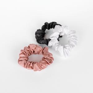 Zijden Scrunchies Groot White, Charcoal & Rosegold