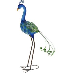 Tuin/huis decoratie dieren/vogel beeld - Metaal - Pauw - 12 x 80 cm - buiten/binnen - blauw