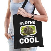 Katoenen tasje sloths are serious cool zwart - luiaards/ luiaard cadeau tas - Feest Boodschappentassen - thumbnail