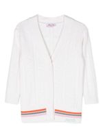 PUCCI Junior cardigan en maille torsadée à ourlet rayé - Blanc