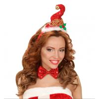 Mini kerstmuts op diadeem - rood - mutsje met strik - haarband kerst