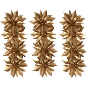 Decoratie bloemen - op clip - 12x - goud - 9,5 cm - kunststof - kerstbloemen