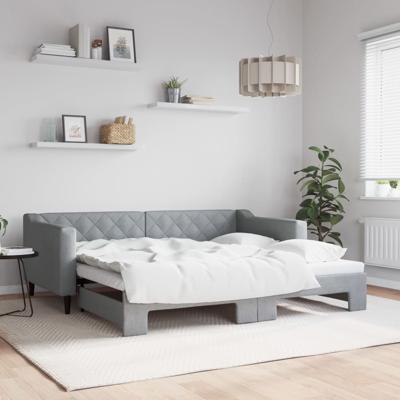 Slaapbank met onderschuifbed 90x190 cm stof lichtgrijs
