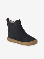 Chelsea boots met rits en elastiek van leer voor baby marineblauw
