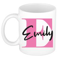 Naam mok Emily - roze - wit - keramiek - 300 ml - verjaardag/cadeau beker