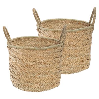 Opbergmand Opra - 2x - rond - riet - naturel - 28 x 34 cm - opvouwbaar - decoratie mand