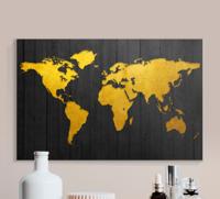 Wereldkaart canvas schilderij Donker goud