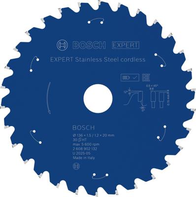 Bosch Accessoires EXPERT Stainless Steel cordless Cirkelzaagblad | 136 x 1,5/1,2 x 20 mm | T30 - 2608902132