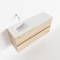 Toiletmeubel Mondiaz Ada | 100 cm | Meubelkleur Washed oak | Lex wastafel Talc Links | Zonder kraangat