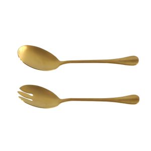 RVS sla/salade vork en lepel goud 21,5 cm   -