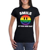Regenboog emoticon Smile if you are gay shirt zwart dames 2XL  - - thumbnail