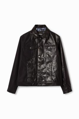 Leren truckerjack - BLACK - XXL