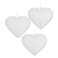 Set van 5x stuks wit hang decoratie hartje 15 cm versiering bruiloft - thumbnail