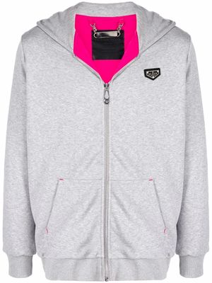 Philipp Plein hoodie zippé à patch logo - Gris