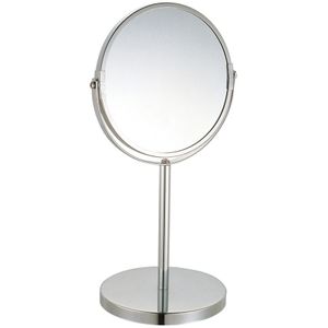 MSV Make-up spiegel - 2-zijdig/3x vergrotend - op stevige voet - chrome zilver - Dia 17 cm   -