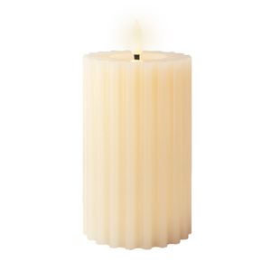 Lumineo luxe LED kaars/stompkaars - creme wit ribbel - D7,5 x H15 cm - timer