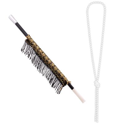 Carnaval verkleed accessoire set - sigarettenhouder en parelketting - charleston/jaren 20 stijl