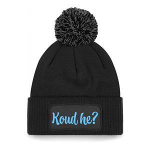 Wintersport muts met pompom - Koud He - zwart - blauwe glitters - one size - volwassenen - Apres ski