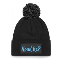 Wintersport muts met pompom - Koud He - zwart - blauwe glitters - one size - volwassenen - Apres ski - thumbnail