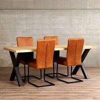 Set van 4 leren eetkamerstoelen - met sledepoot - bruin leer - Echt leer, Industrieel, ontdek de vele Leersoorten en Kleuren bij ShopX