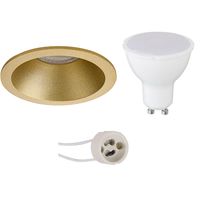 LED Spot Set - Pragmi Pollon Pro - GU10 Fitting - Dimbaar - Inbouw Rond - Mat Goud - 6W - Helder/Koud Wit 6400K - Verdiept - Ø82mm